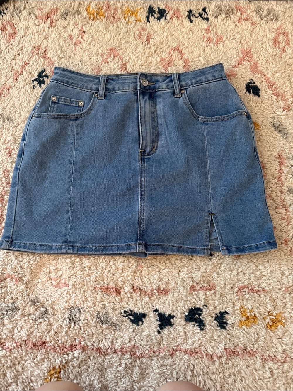 Classic Blue Denim Mini Skort with Front Slit